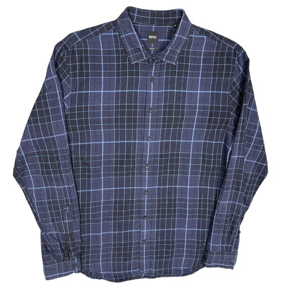 HUGO BOSS Other - Hugo Boss Slim Fit Dress Shirt Check Blue Long Sleeve Cotton 17 1/2 XL